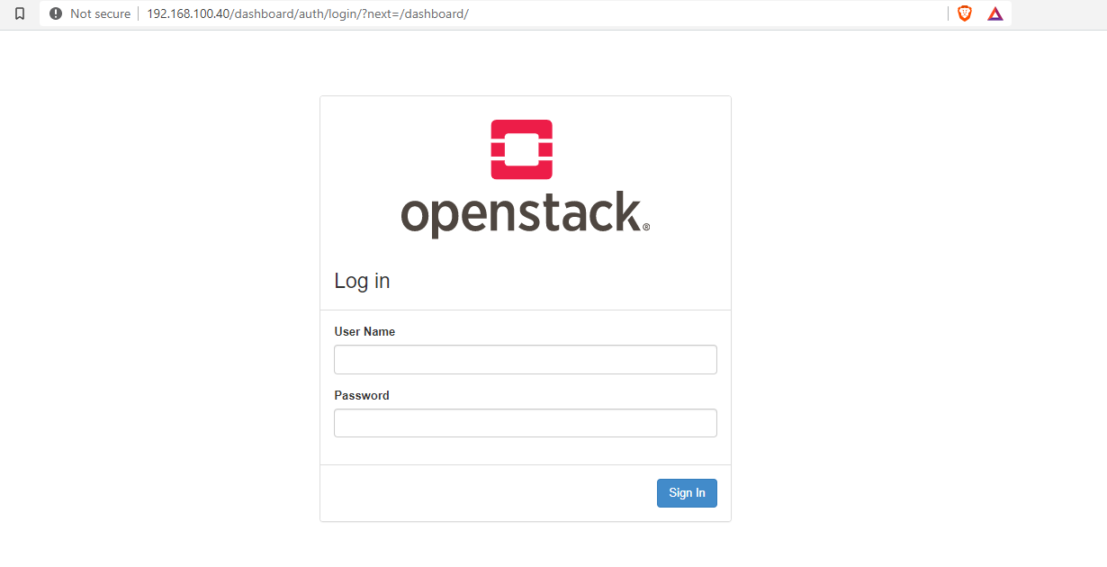 OpenStack Login Screen